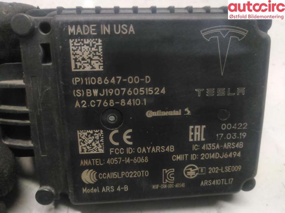 Sensor radar til Tesla Model 3 2018-2023 (Fase 1)  (TESLA|1108647-00-D|)