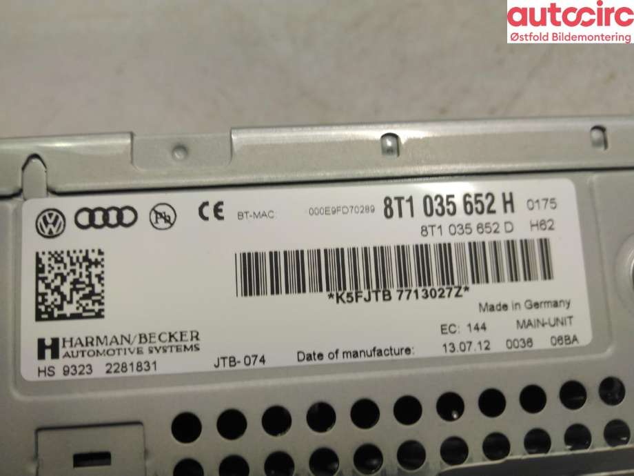 Bilstereo navigasjon til Audi Q5 2012-2017 (Type I, Fase 2)  (AUDI|8T1 035 652 HX|)