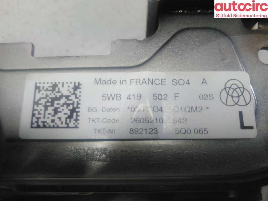 Rattaksel til Audi A3 2020-->> (Type IV)  (AUDI|5WB 419 502 F|)