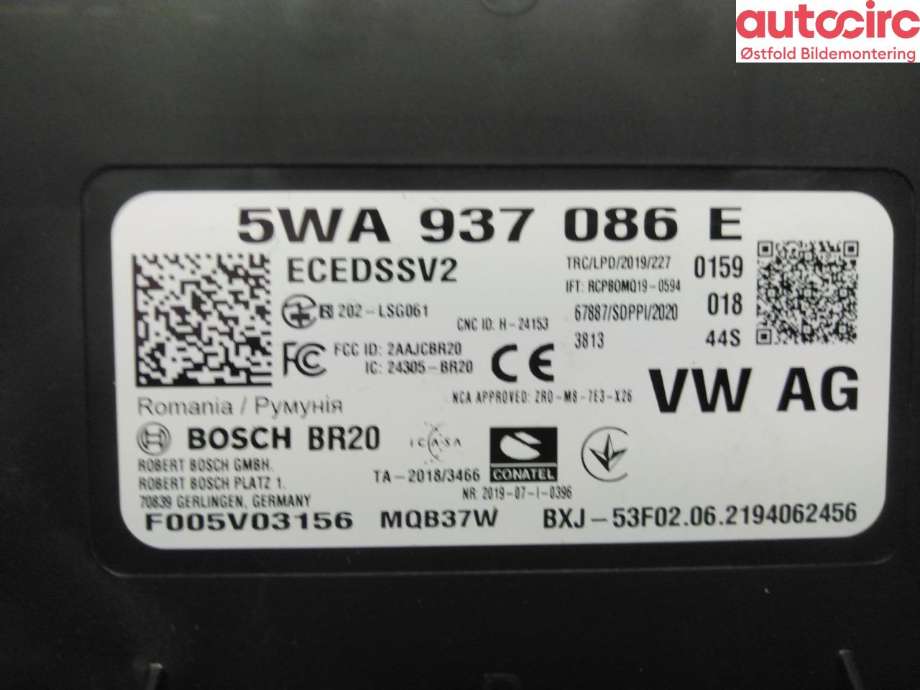 Styreenhet comfort (BCM) til Audi A3 2020-->> (Type IV)  (AUDI|5WA 937 086 G|)