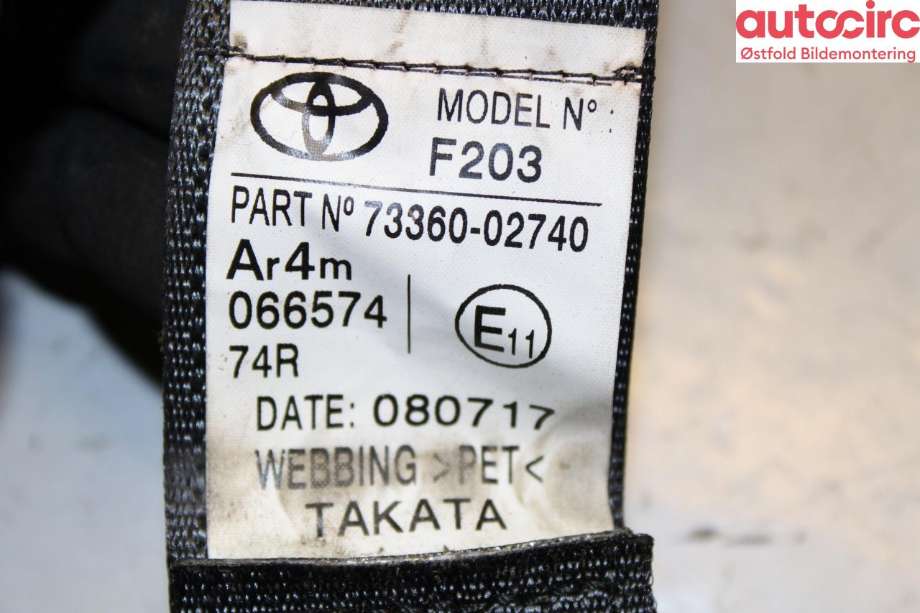Sikkerhetsbelte bak venstre til Toyota Auris 2015-2019 (Type II, Fase 2)  (TOYOTA|7336002740C0|)