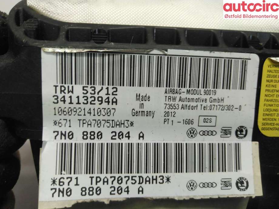 Airbag passasjer til VW Sharan 2010-->> (Type II)  (VOLKSWAGEN|7N0 880 204 B|)