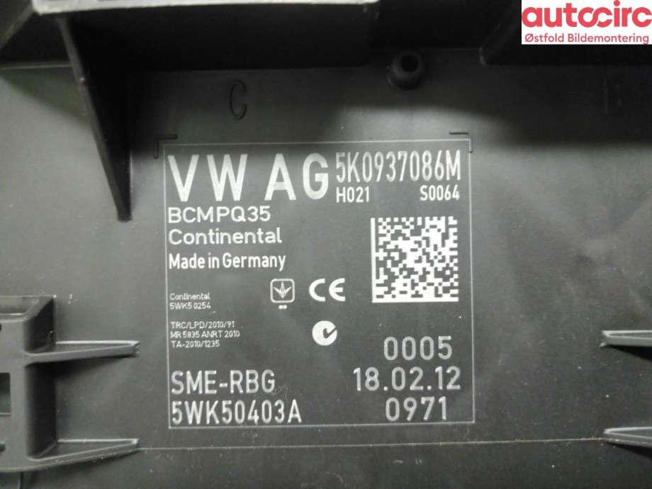 Styreenhet comfort (BCM) til VW Sharan 2010-->> (Type II)  (VOLKSWAGEN|5K0 937 087 AB|)