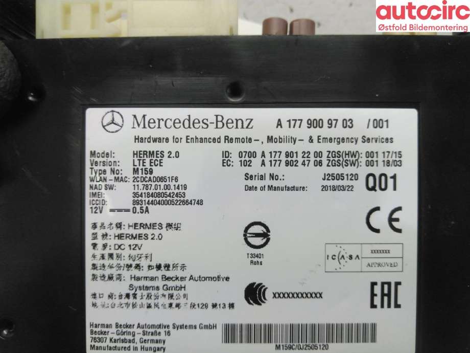 Styreenhet diverse til Mercedes A-Klasse 2018-->> (W177) (W177) (MERCEDES|A 177 900 97 03|)