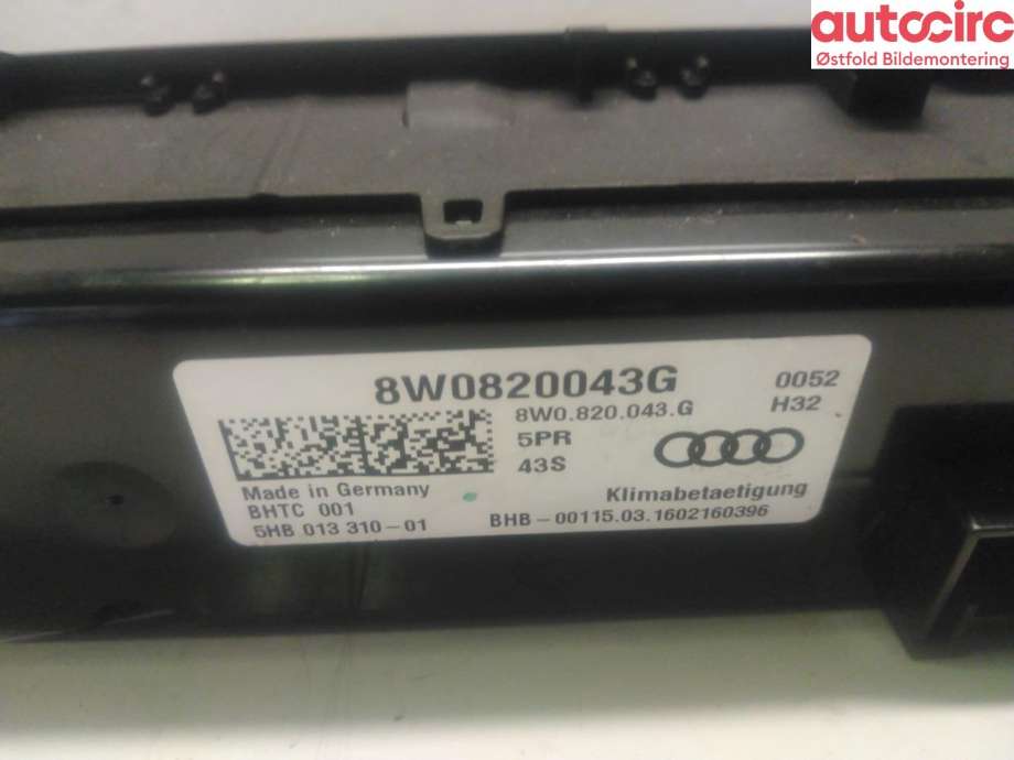 Varmeapparat betjening til Audi A4 2015-2019 (Type V, Fase 1) (B9) (B9) (AUDI|8W0 820 043 G|)