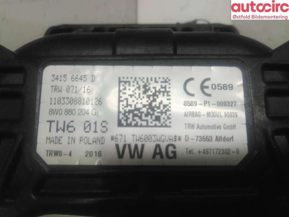 Airbag passasjer til Audi A4 2015-2019 (Type V, Fase 1) (B9) (B9) (AUDI|8W0 880 204 G|)
