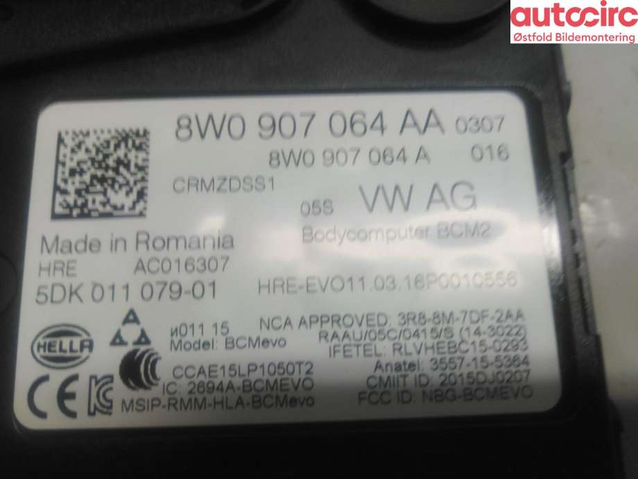 Styreenhet comfort (BCM) til Audi A4 2015-2019 (Type V, Fase 1) (B9) (B9) (AUDI|8W0 907 063 AH|)