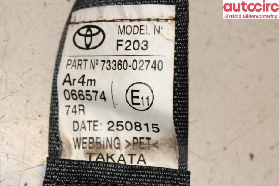 Sikkerhetsbelte bak høyre til Toyota Auris 2015-2019 (Type II, Fase 2)  (TOYOTA|7336002740C0|)