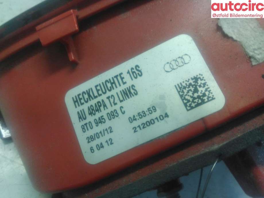 Baklykt venstre indre til Audi A5 2007-2016 (Type I)  (AUDI|8T0 945 093 C|)