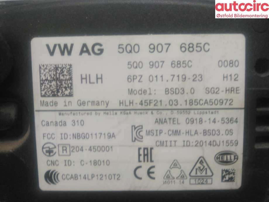 Sensor radar til VW e-Golf 2017-2020 (Fase 2) (VOLKSWAGEN|5Q0 907 685 C|)
