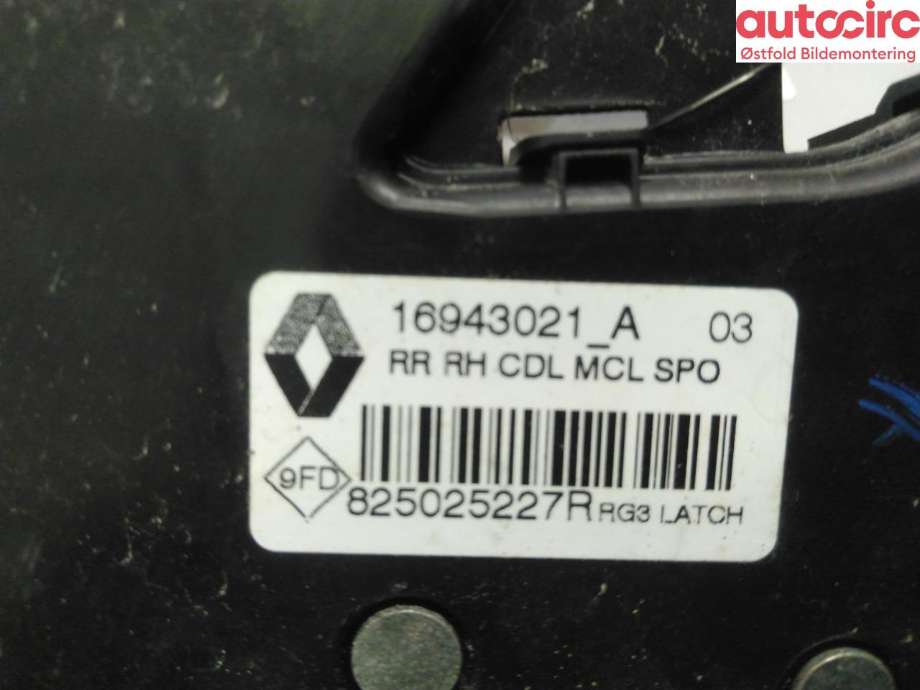 Låsekasse høyre bak til Renault Megane 2016-->> Type IV (RENAULT|825028903R|)