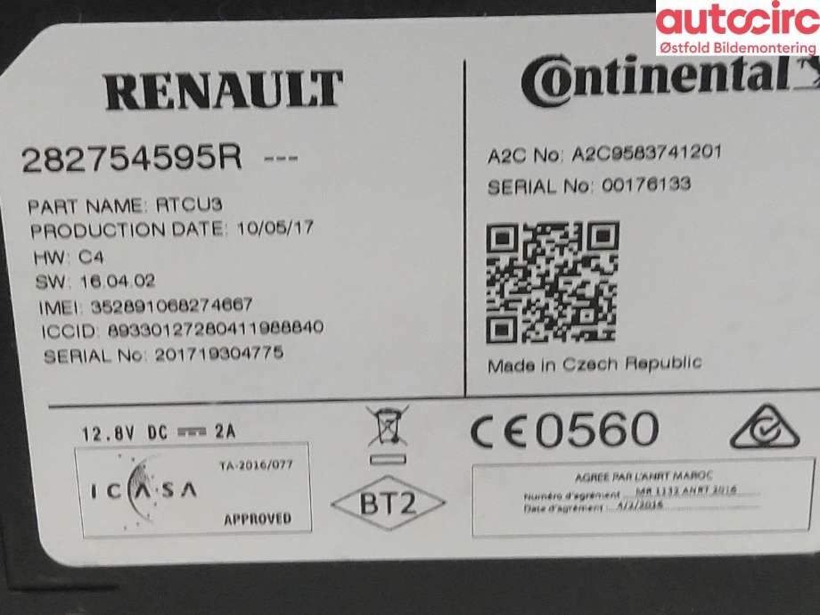 Styreenhet diverse til Renault Megane 2016-->> Type IV  (RENAULT|282754595R|)