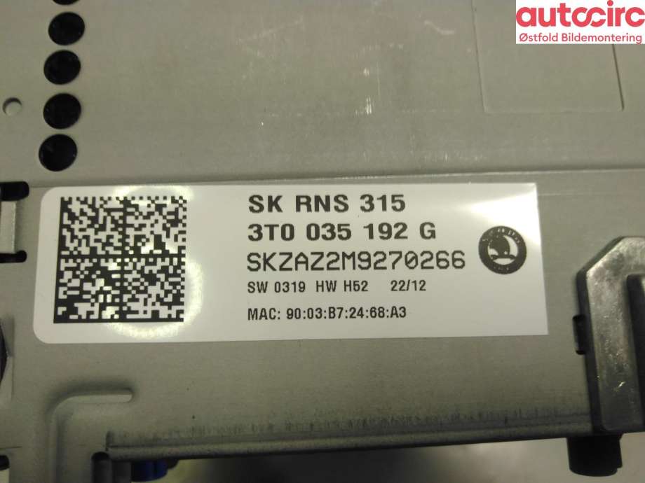 Bilstereo navigasjon til Škoda Superb 2008-2015 (Type II) (SKODA|3T0 035 192 G|)