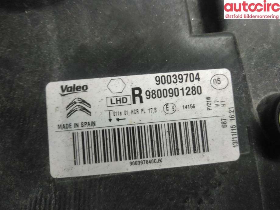 Frontlykt høyre halogen til Citroën C4, Cactus 2014-2017 (Fase 1)  (CITROEN|98 009 012 80|)