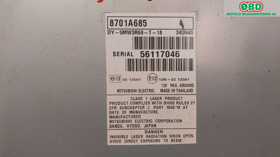 Bilstereo navigasjon til Mitsubishi Outlander 2015-->> (Type III, Fase 2)  (MITSUBISHI|8701A685|)
