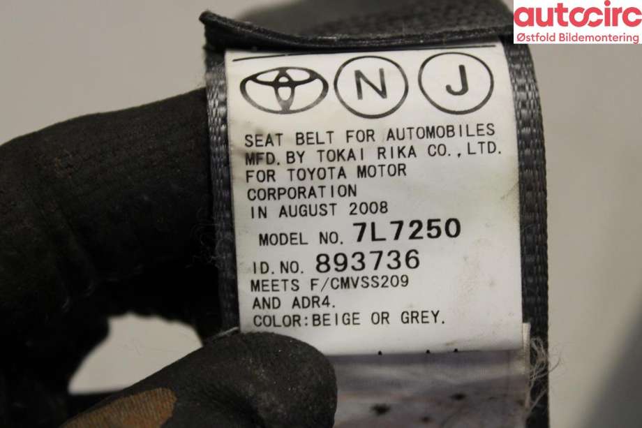 Sikkerhetsbelte bak høyre til Toyota Prius 2004-2009 (Type II) (COMBI) (COMBI) (TOYOTA|7336047041B0|)