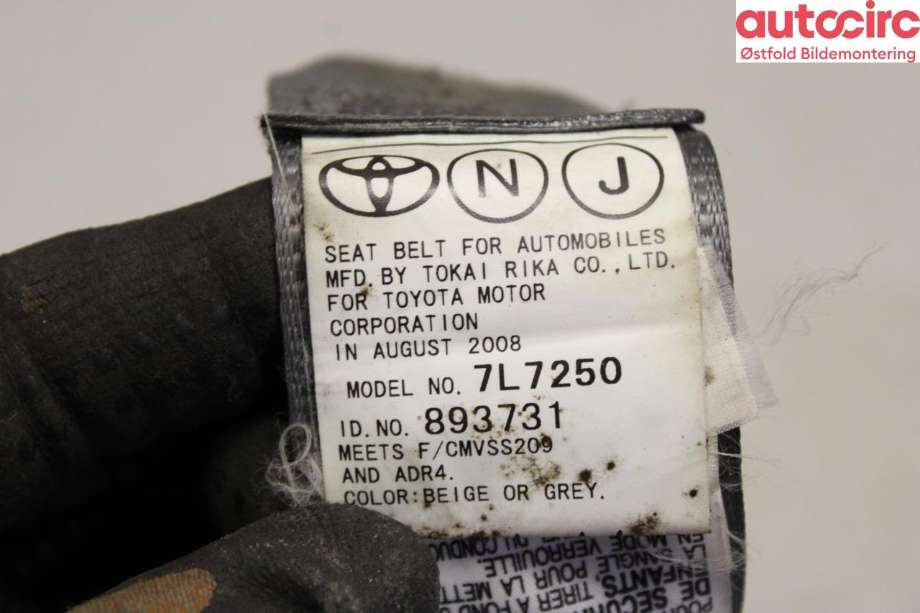 Sikkerhetsbelte bak venstre til Toyota Prius 2004-2009 (Type II) (COMBI) (COMBI) (TOYOTA|7336047041B0|)