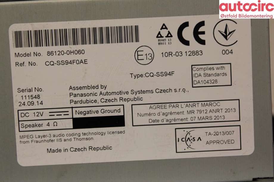 Bilstereo navigasjon til Toyota Aygo 2005-2014 (Type I)  (TOYOTA|861200H060|)