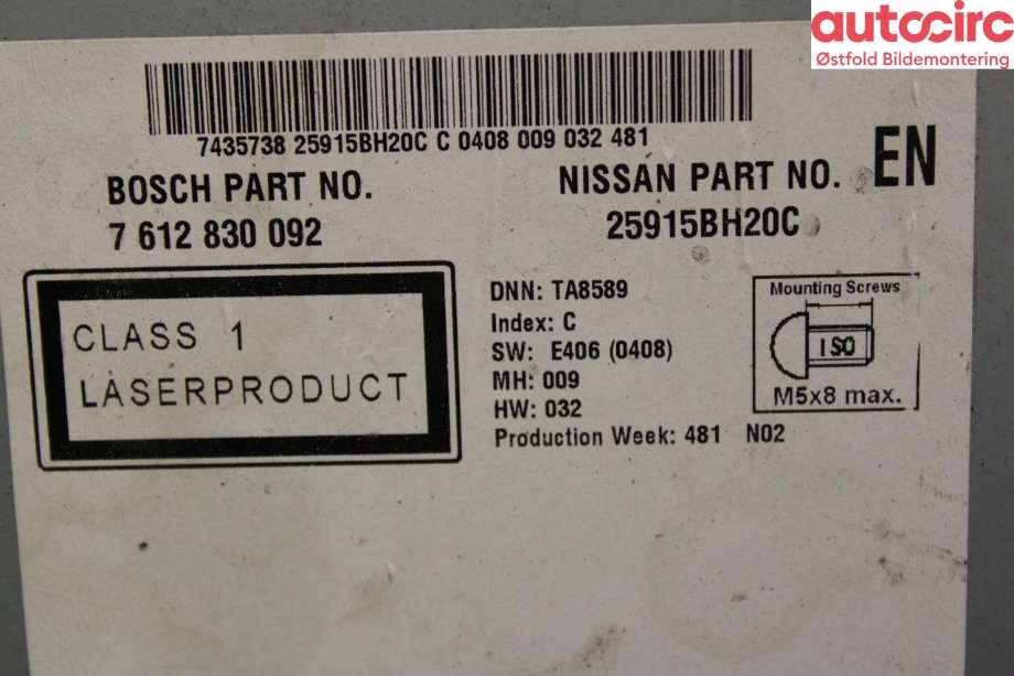 Bilstereo navigasjon til Nissan Qashqai 2010-2014 (Type I, Fase 2)  (NISSAN|25915BH20C|)