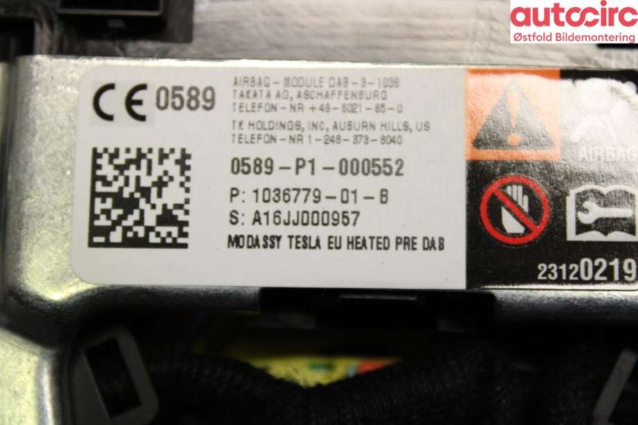 Airbag rattpute til Tesla Model S 2016-2021 (Fase 2) (TESLA|1036779-01-B|)