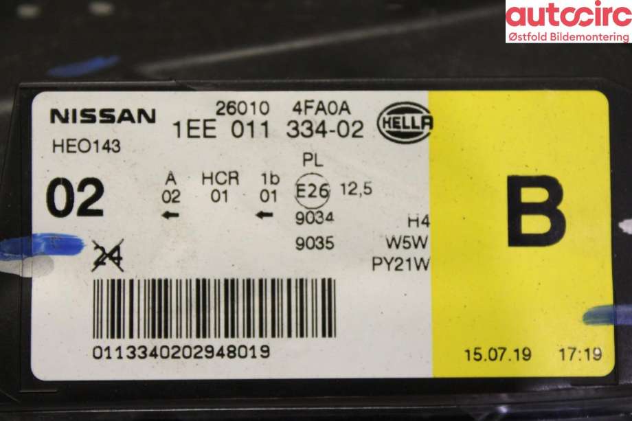 Frontlykt høyre halogen til Nissan NV200 2010-2019  (NISSAN|260104FA0A|)
