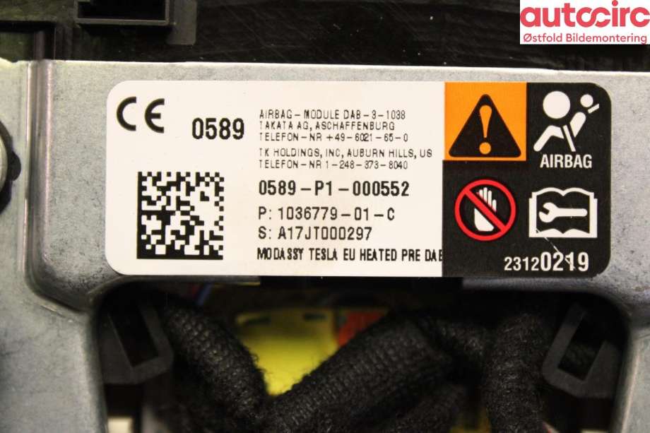 Airbag rattpute til Tesla Model S 2016-2021 (Fase 2)  (TESLA|1036779-01-C|)