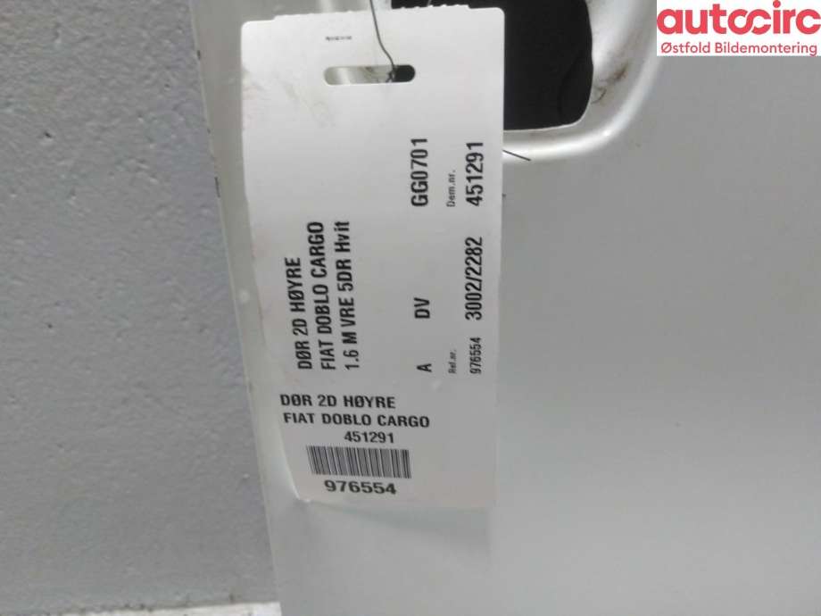 Dør høyre 2dørs til Fiat Doblo 2010-->> (Type II)  (FIAT|52014830|)