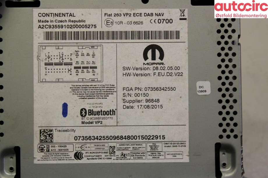 Bilstereo navigasjon til Fiat Doblo 2010-->> (Type II)  (FIAT||07356342550)