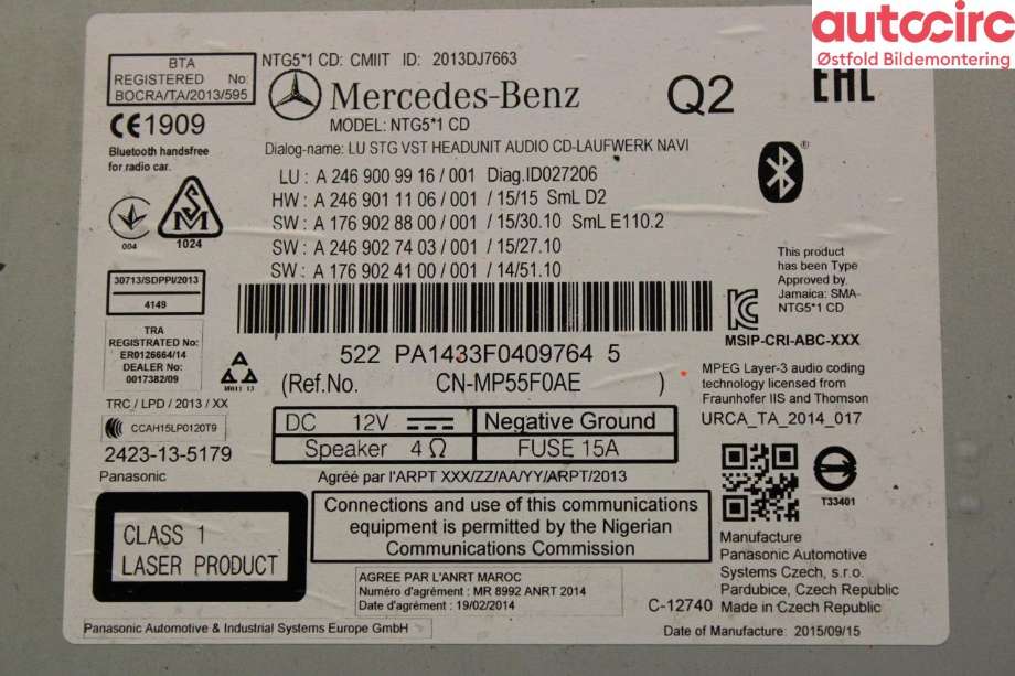 Bilstereo navigasjon til Mercedes GLA 2014-2020 (X156) (X156) (MERCEDES|A 246 900 99 16|)