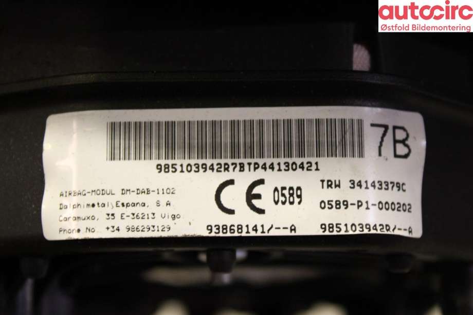 Airbag rattpute til Renault Trafic 2014-->>  (RENAULT|985103942R|)