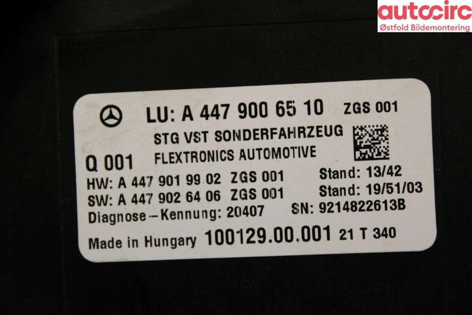 Styreenhet diverse til Mercedes Vito 2014-->> (W447) (W447) (MERCEDES|A 447 900 65 10|)