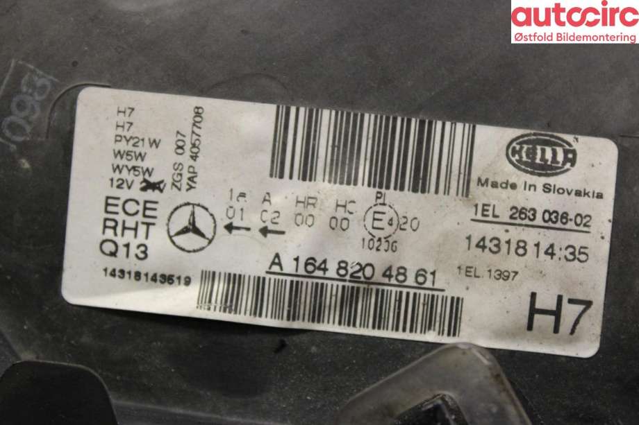 Frontlykt høyre halogen til Mercedes ML 2005-2011 (W164) (W164) (MERCEDES|A 164 820 48 61|)