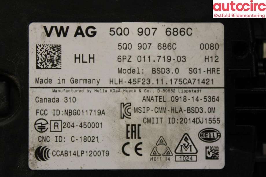Sensor radar til VW e-Golf 2017-2020 (Fase 2)  (VOLKSWAGEN|5Q0 907 686 C|)