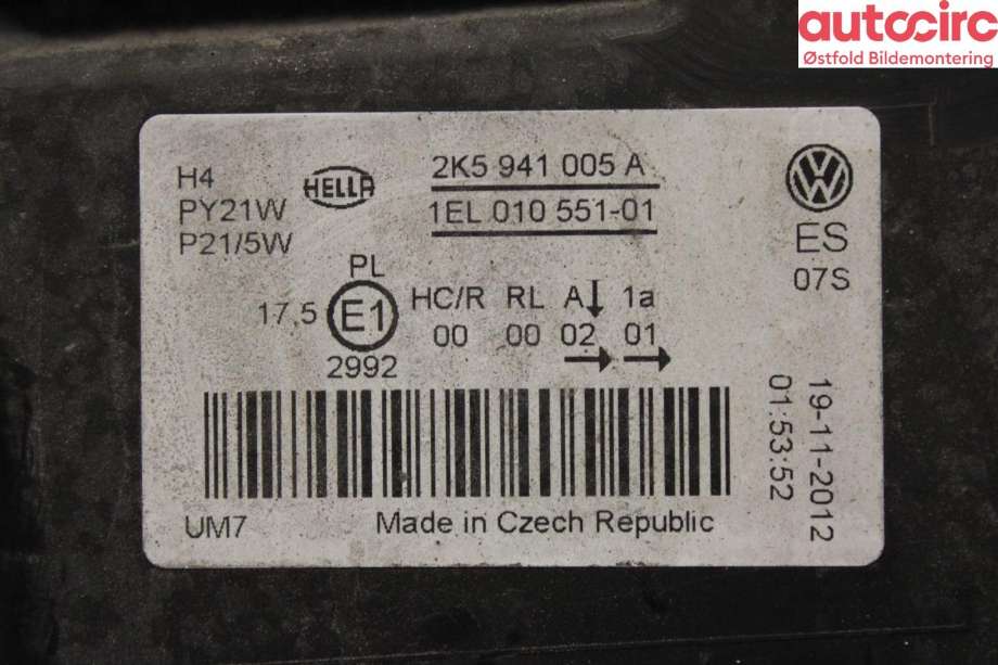 Frontlykt venstre halogen til VW Caddy 2010-2015 (Type III, Fase 2)  (VOLKSWAGEN|2K5 941 005 A|)