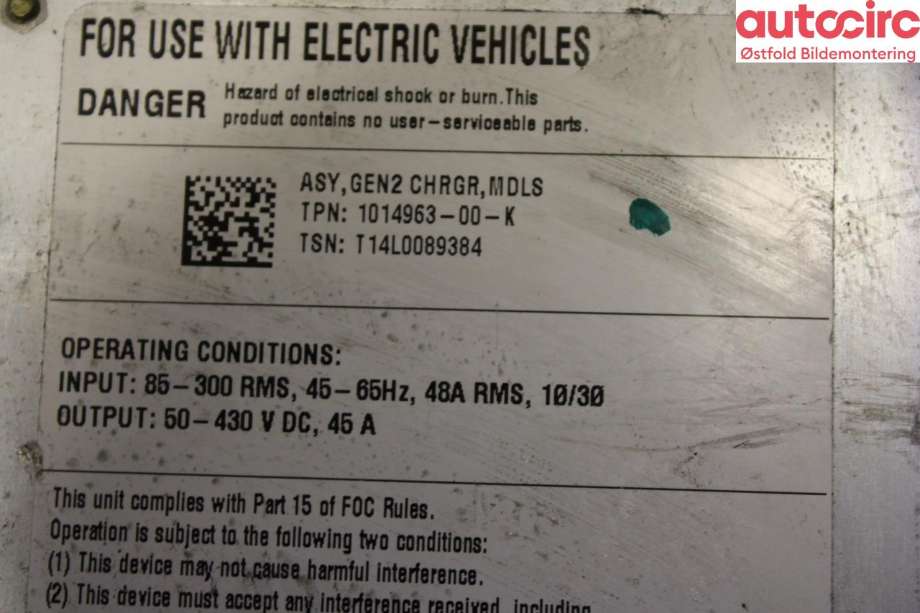 Batterilader (OBC - On Board Charger) til Tesla Model S 2013-2016 (Fase 1)  (TESLA|1014963-00-K|)