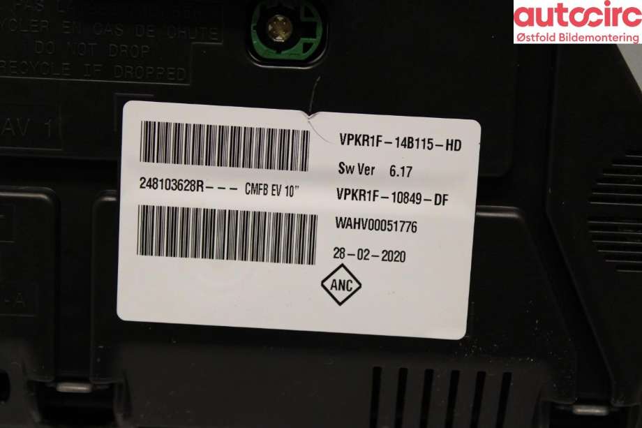 Instrumentpanel til Renault Zoe 2013-2019 (Fase 1)  (RENAULT|248096175R|248093695R|248103628R)
