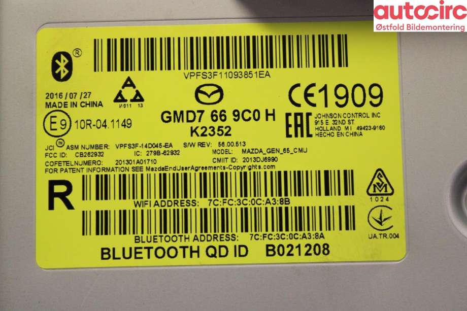 Instrument kjørecomputer til Mazda CX-3 2015-2022  (MAZDA|GMD7669C0H|D09H611J0A|)