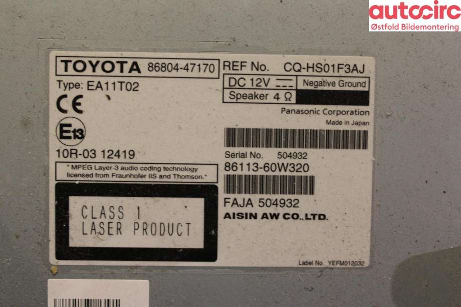 Bilstereo navigasjon til Toyota Prius +7 2012-2020 (Type III) (stasjonsvogn) (stasjonsvogn) (TOYOTA|8680447170|)