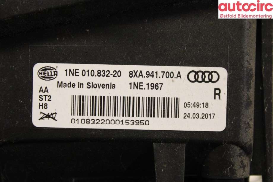 Tåkelykt høyre foran til Audi A1 2015-2018 (Type I, Fase 2)  (AUDI|8XA 941 700 A|)
