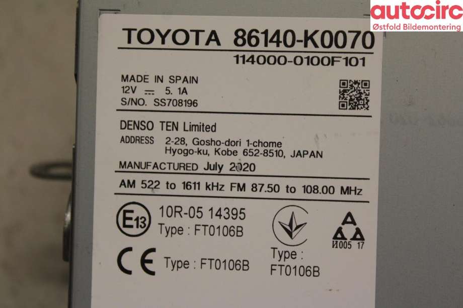 Instrument kjørecomputer til Toyota Yaris 2020-->> (Type IV)  (TOYOTA|86140K0070|)