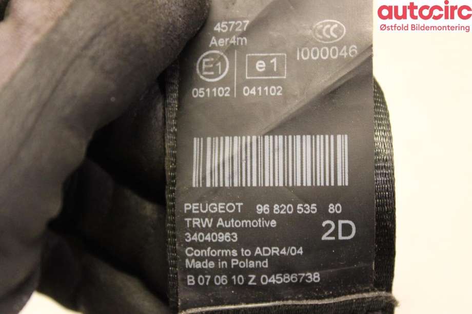 Sikkerhetsbelte bak høyre til Peugeot 5008 2010-2017 (Type I)  (PEUGEOT|8975 SJ|)
