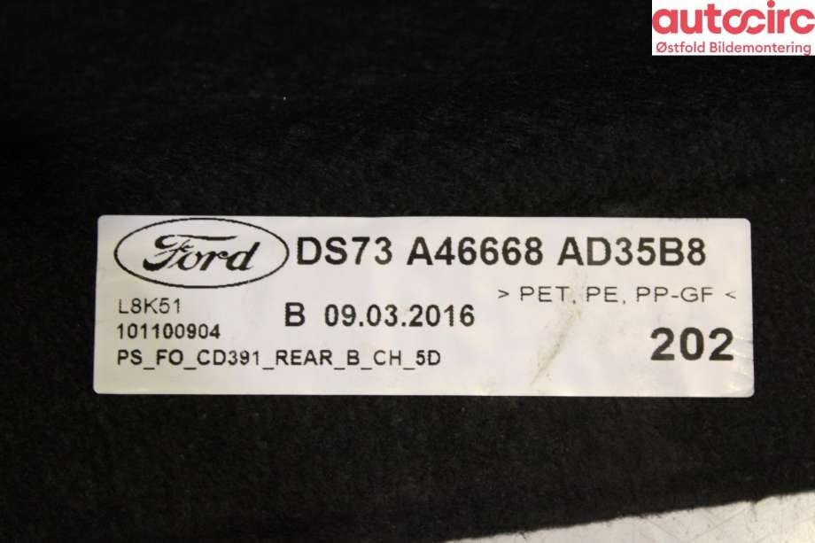 Hattehylle til Ford Mondeo 2014-2019 (Type V, Fase 1)  (FORD|2147137|)