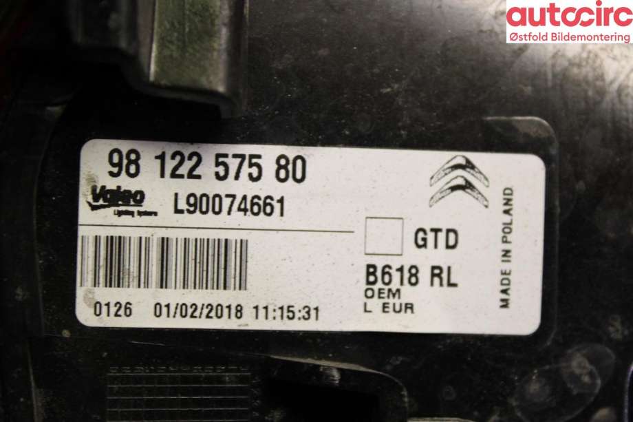 Baklykt venstre til Citroën C3 2016-->> (Type III)  (CITROEN|98 122 575 80|)