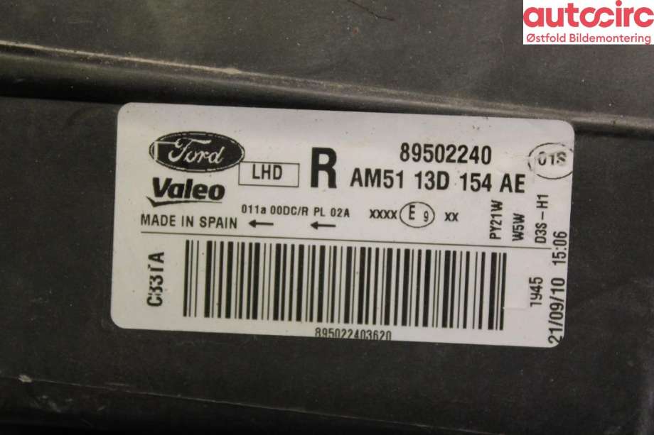 Frontlykt høyre halogen til Ford C-Max 2010-2015 (Type II, Fase 1)  (FORD|1801884|)
