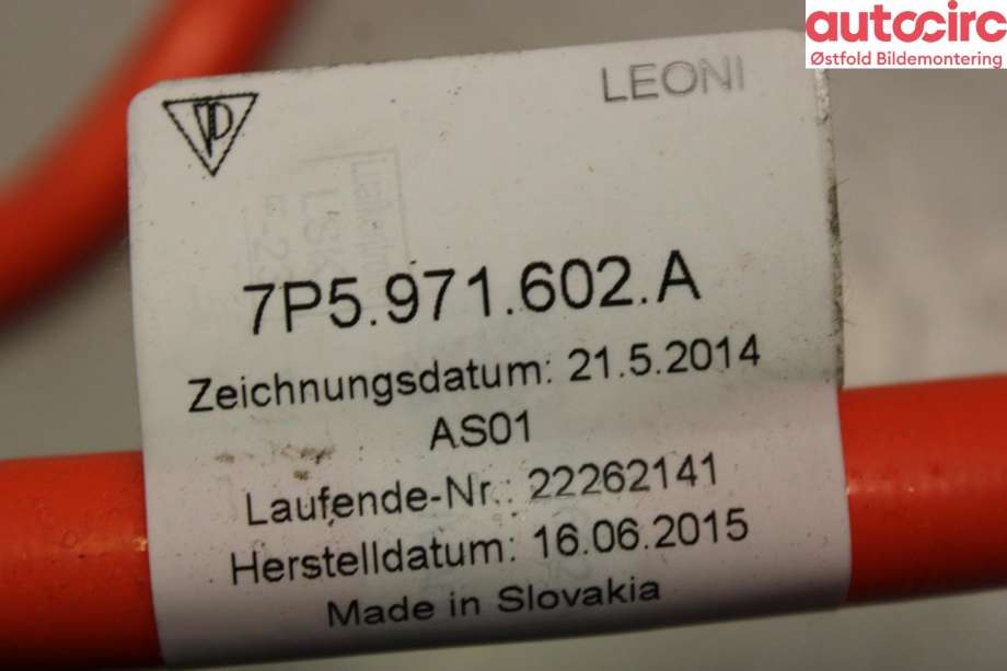 Kabel høy volt (HV) hybrid til Porsche Cayenne 2010-2017 (92A) (92A) (PORSCHE|958 611 016 00||7P5971602A)