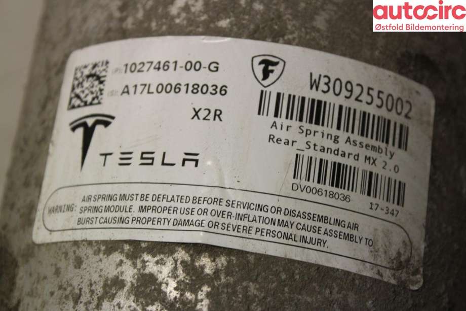 Fjær foran nivå luftpute/belg til Tesla Model X 2016-->>  (TESLA|1027461-00-G|)