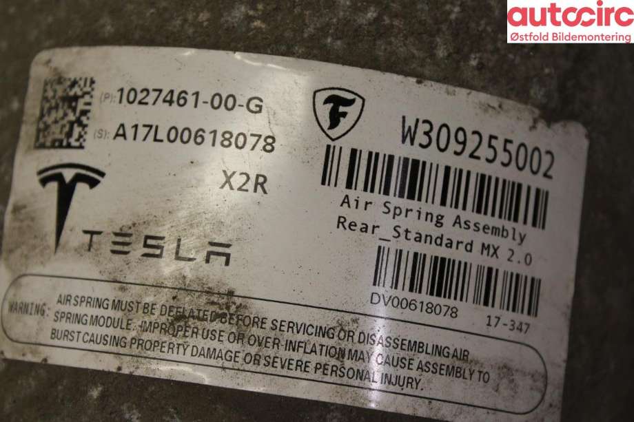 Fjær foran nivå luftpute/belg til Tesla Model X 2016-->>  (TESLA|1027461-00-G|)