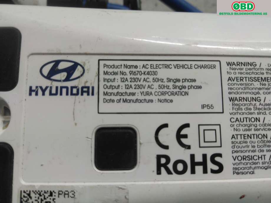 Batterilader kabel til Hyundai Ioniq Electric 2019-->> (Fase 2)  (HYUNDAI|91670K4030|)