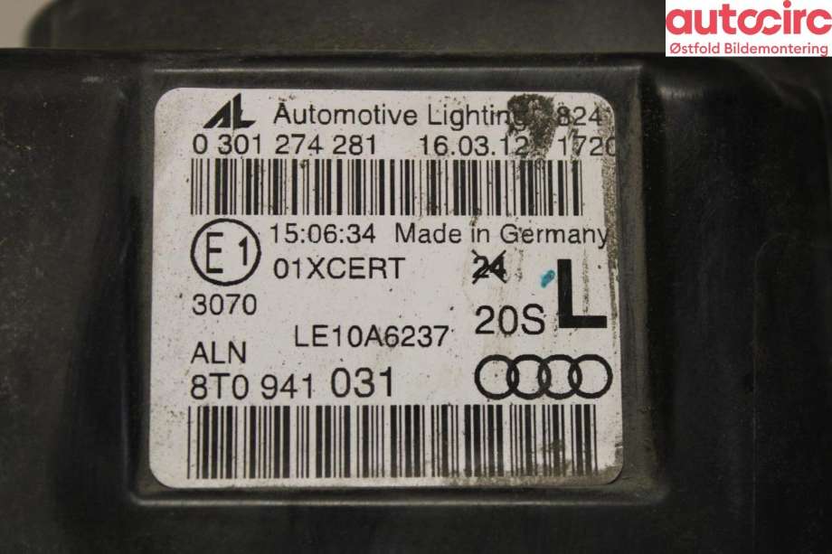 Frontlykt venstre halogen til Audi A5 2007-2016 (Type I) (AUDI|8T0 941 753|)