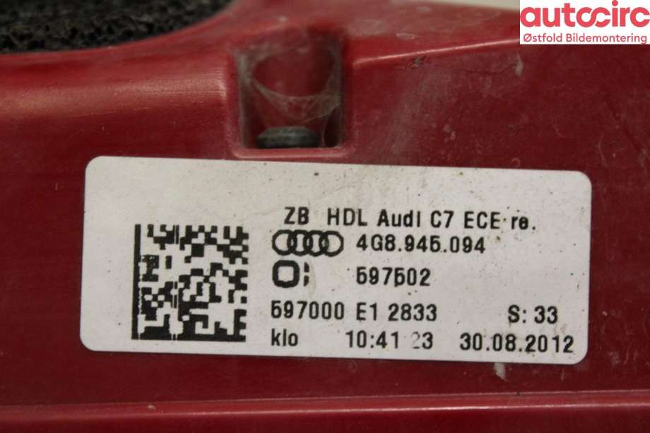 Baklykt høyre indre til Audi A7 2010-2014 (Type I, Fase 1) (AUDI|4G8 945 094|)